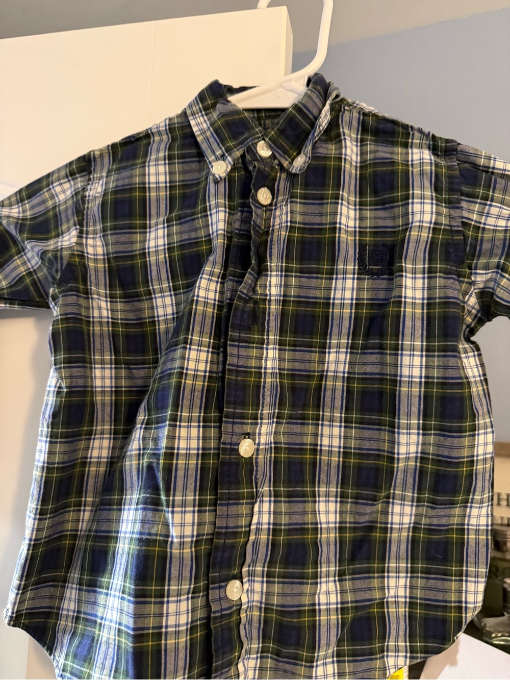 Chaps Boys Plaid Button-Down Shirt - Navy, Green & White